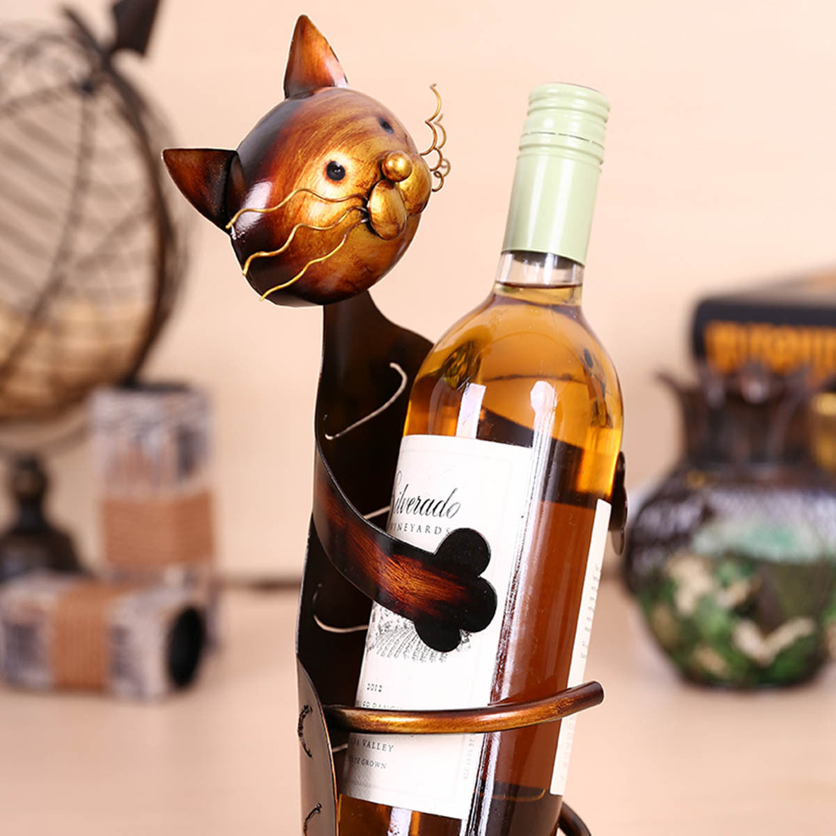 Support à Bouteille de Vin en Forme de Chat
