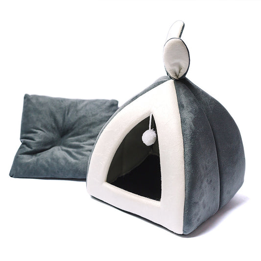 Maison pour chat en tissu avec oreilles