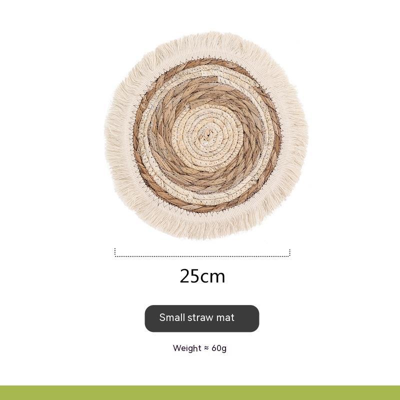 Tapis de Table Rond en Paille avec Franges