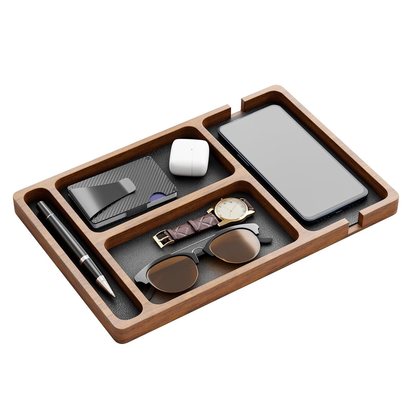 Boîte de Rangement en Bois Massif pour Téléphone, Lunettes, Montre et Accessoires