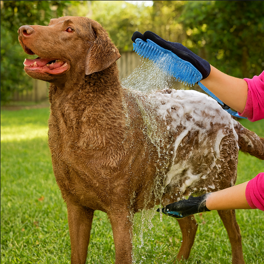 Gant de bain pour chien avec pulvérisateur intégré