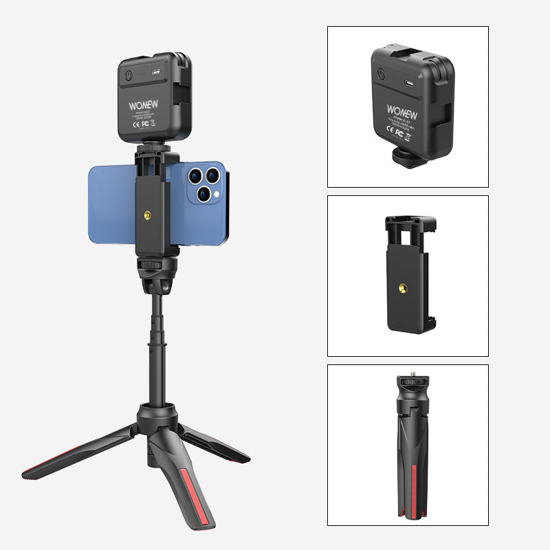 Kit Selfie Tripode, Mini Lumière LED et Microphone