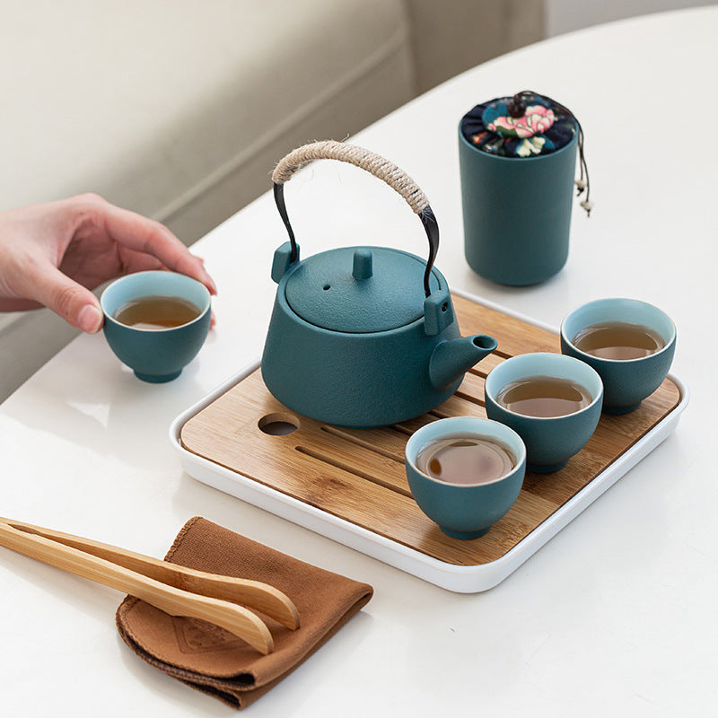 Service à thé de voyage en céramique avec plateau
