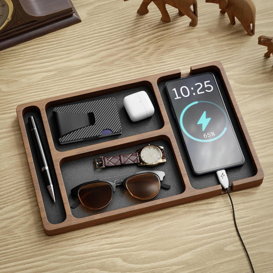 Boîte de Rangement en Bois Massif pour Téléphone, Lunettes, Montre et Accessoires