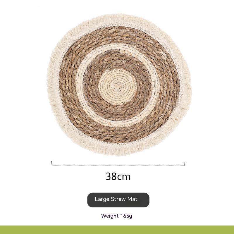 Tapis de Table Rond en Paille avec Franges