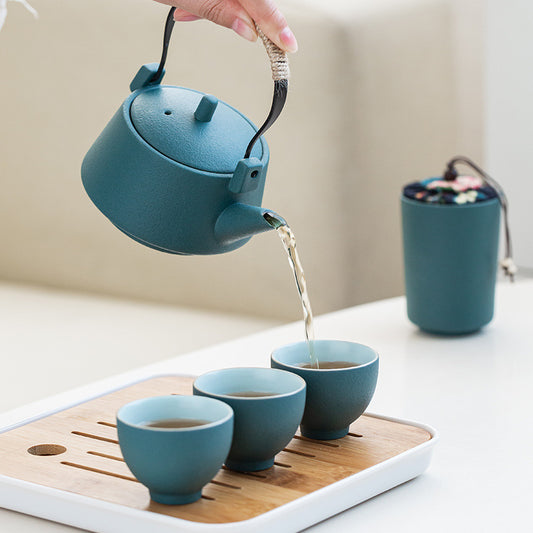 Service à thé de voyage en céramique avec plateau