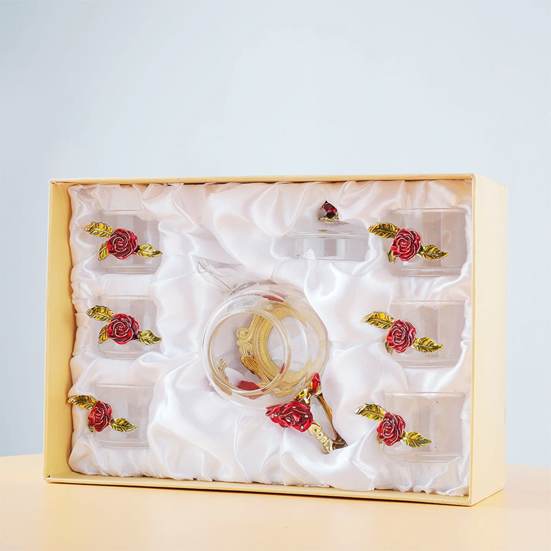 Service à thé chinois en verre avec 6 tasses et boîte cadeau